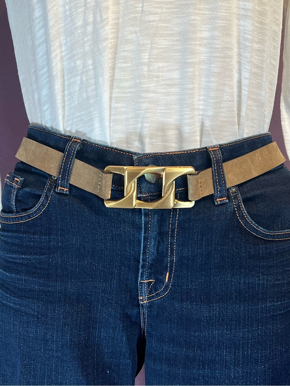 🤎rag & bone Olympus Brown Suede Belt with Gold Magnetic Buckle